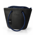 O bag Geantă damă neagră cu mânere tip șnur bleumarin