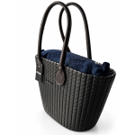 O bag Geantă neagră cu mânere maro și interior bleumarin - imagine 3