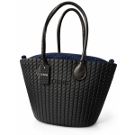 O bag Geantă neagră cu mânere maro și interior bleumarin