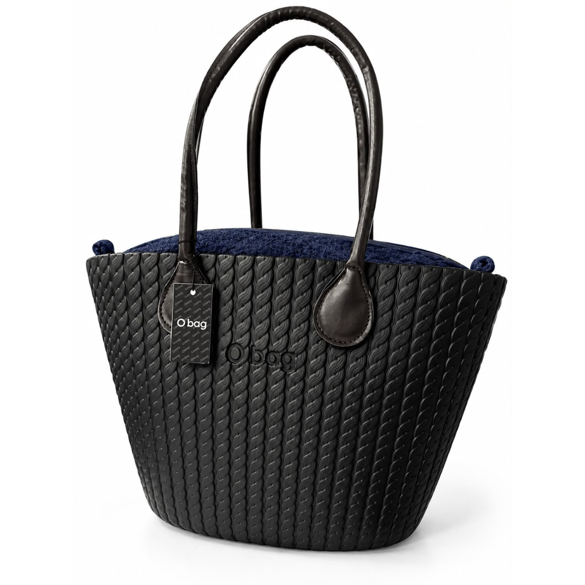 o-bag int albastru (3) O bag Geantă neagră cu mânere maro și interior bleumarin - imagine 1