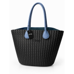 O bag Geantă neagră cu mânere bleu și textură împletită
