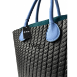 O bag Geantă neagră cu mânere bleu și textură împletită - imagine 2