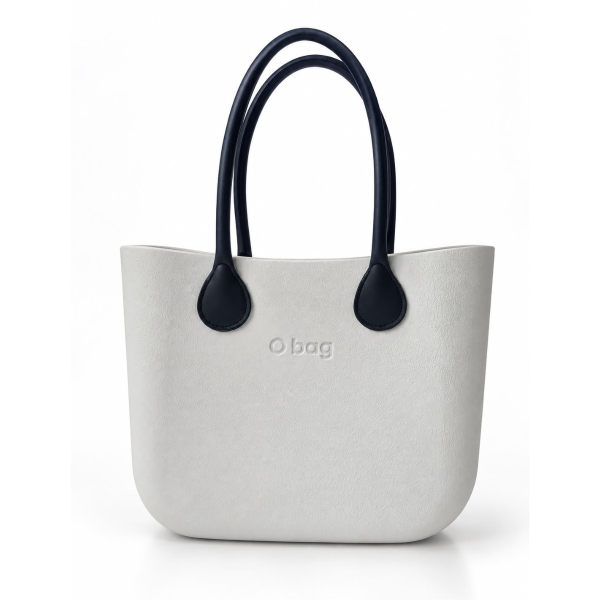 O bag – Geantă damă albă cu mânere albastru închis