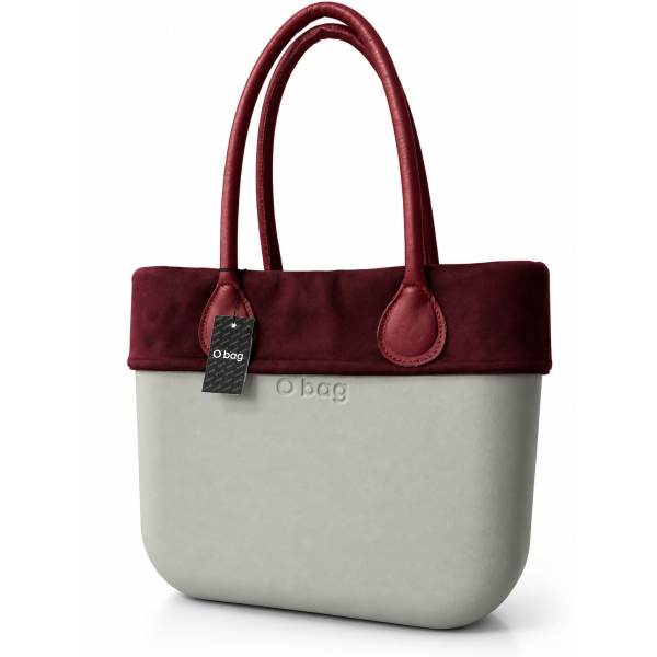 O bag Geantă gri deschis cu detalii bordo