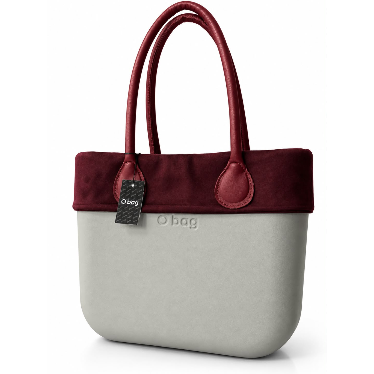 o-bag margine rosie (1) O bag Geantă gri deschis cu detalii bordo - imagine 1